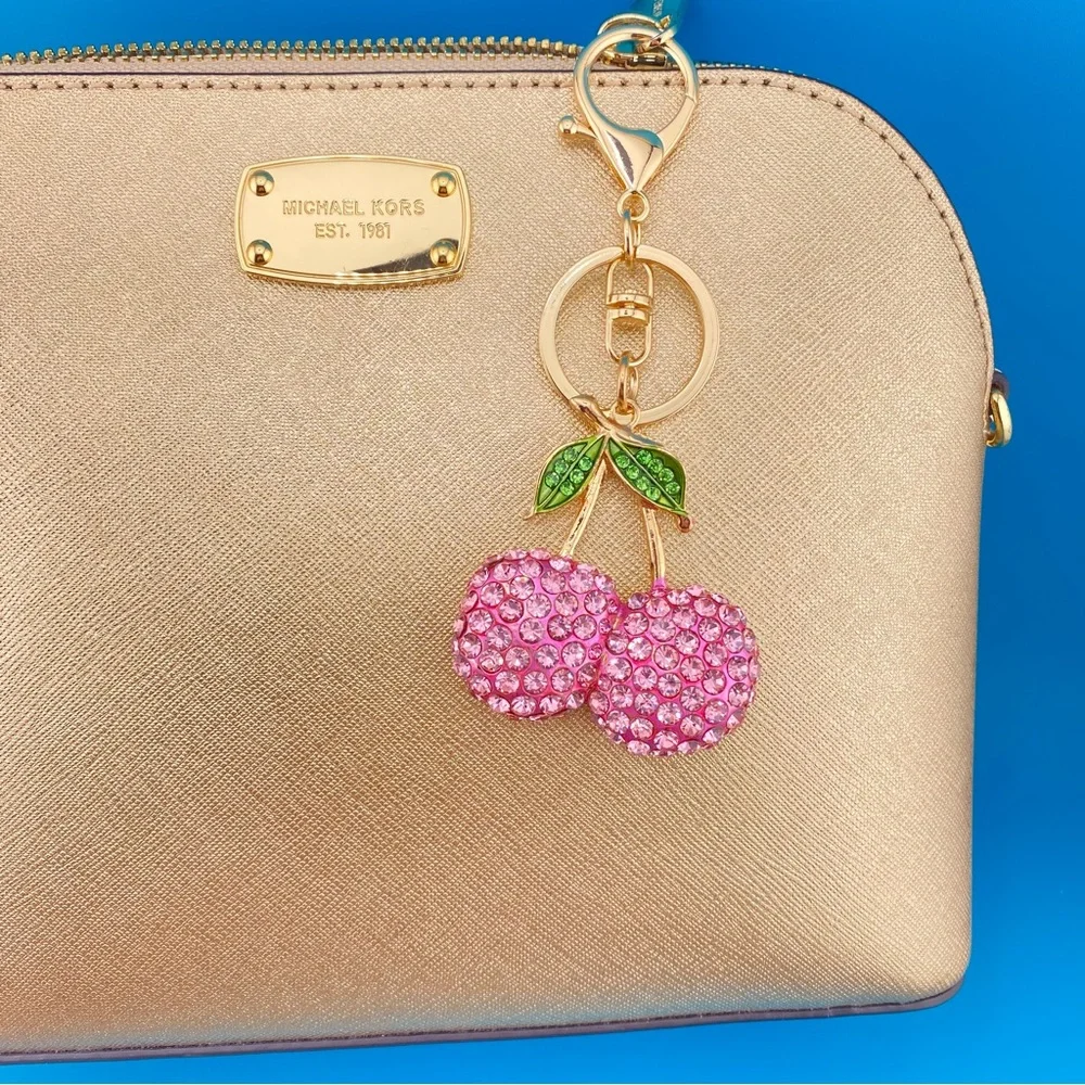 🍒 PINK OR RED Designer-Inspired Rhinestone Cherries Keychain/ Purse/Bag Charm